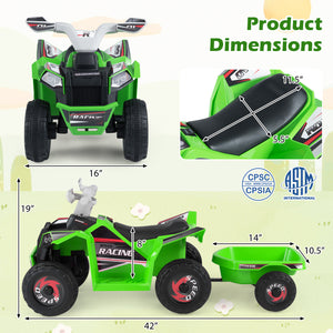 6V Kids Electric ATV Quad Car with Detachable Trailer - Rechargeable