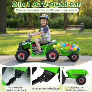 6V Kids Electric ATV Quad Car with Detachable Trailer - Rechargeable