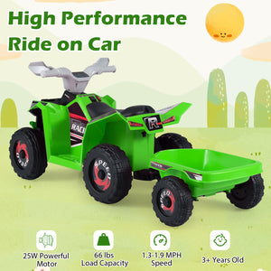 6V Kids Electric ATV Quad Car with Detachable Trailer - Rechargeable