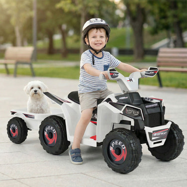 6V Kids Electric ATV Quad Car with Detachable Trailer - Rechargeable