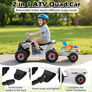 6V Kids Electric ATV Quad Car with Detachable Trailer - Rechargeable