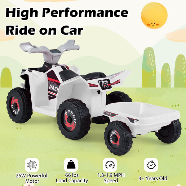 6V Kids Electric ATV Quad Car with Detachable Trailer - Rechargeable