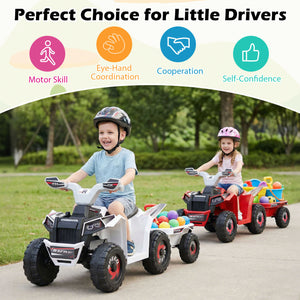 6V Kids Electric ATV Quad Car with Detachable Trailer - Rechargeable
