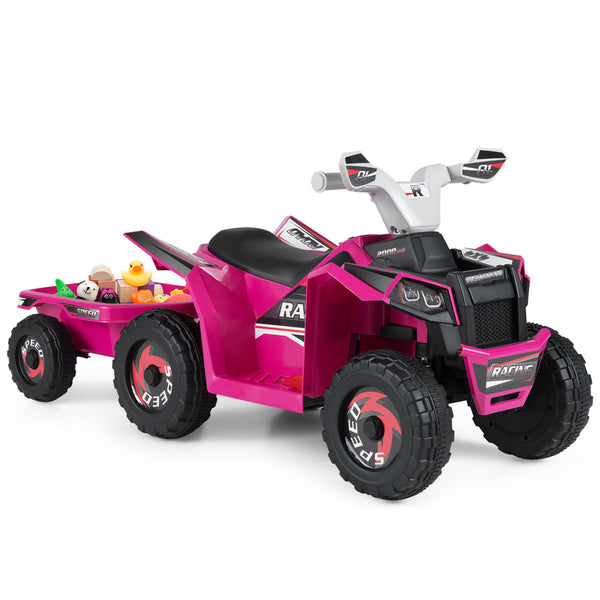 6V Kids Electric ATV Quad Car with Detachable Trailer - Rechargeable