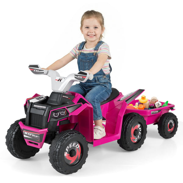 6V Kids Electric ATV Quad Car with Detachable Trailer - Rechargeable
