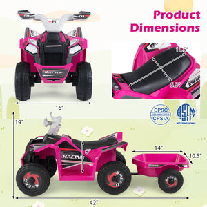 6V Kids Electric ATV Quad Car with Detachable Trailer - Rechargeable