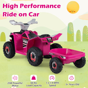 6V Kids Electric ATV Quad Car with Detachable Trailer - Rechargeable