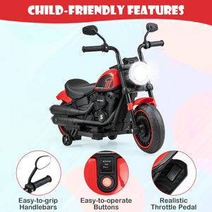 Kids Electric Motorcycle with Training Wheels and LED Headlights