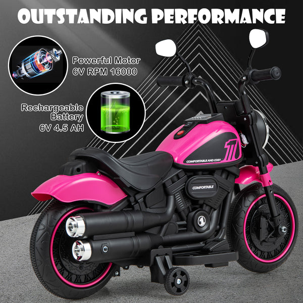 Kids Electric Motorcycle with Training Wheels and LED Headlights
