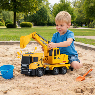 Kids Excavator Truck Toy with Adjustable Arm and Rotating Cab Licensed Scania-Yellow