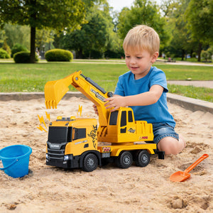 Kids Excavator Truck Toy with Adjustable Arm and Rotating Cab Licensed Scania-Yellow