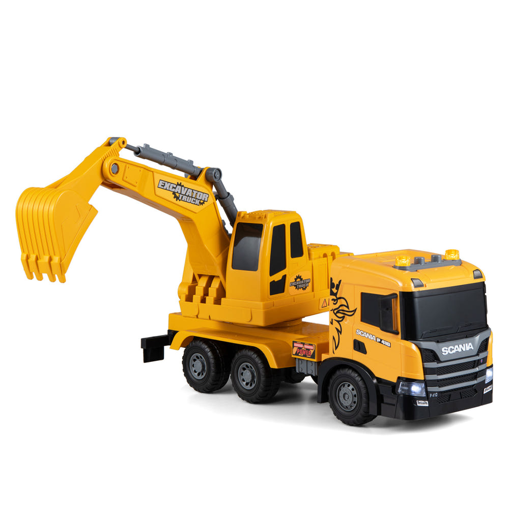 Kids Excavator Truck Toy with Adjustable Arm and Rotating Cab Licensed Scania-Yellow