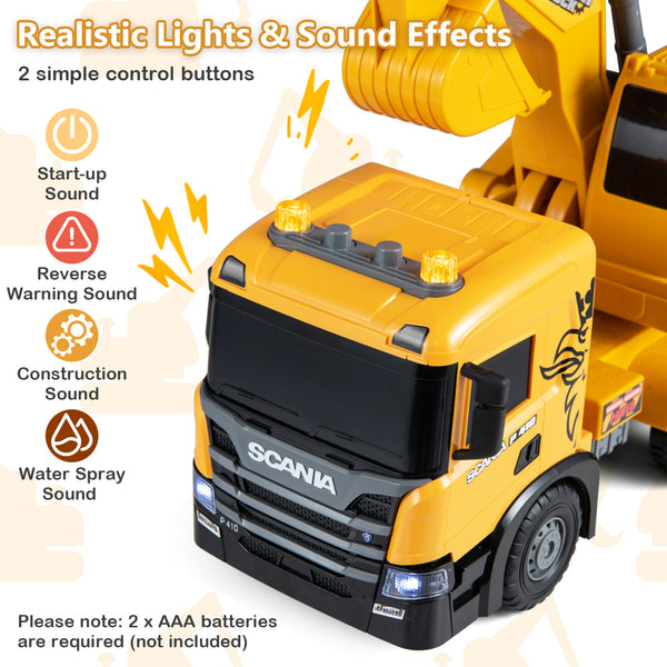 Kids Excavator Truck Toy with Adjustable Arm and Rotating Cab Licensed Scania-Yellow