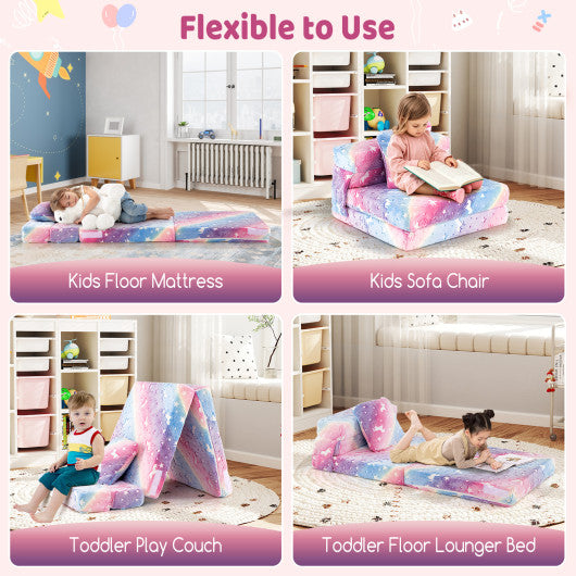Kids Folding Sofa Bed Floor Mattress Glow in the Dark with Pillow-Multicolor