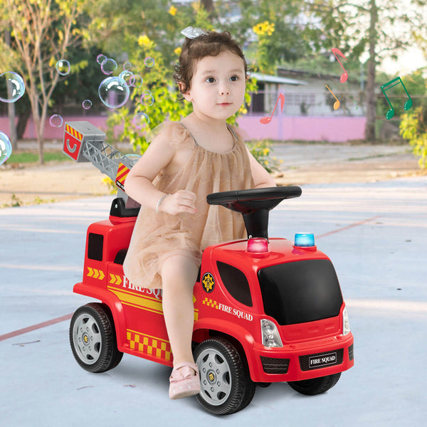 Kids Push Ride On Fire Truck with Ladder Bubble Maker and Headlights
