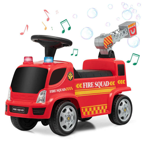 Kids Push Ride On Fire Truck with Ladder Bubble Maker and Headlights