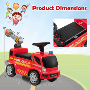 Kids Push Ride On Fire Truck with Ladder Bubble Maker and Headlights