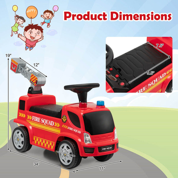 Kids Push Ride On Fire Truck with Ladder Bubble Maker and Headlights