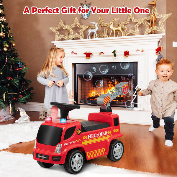 Kids Push Ride On Fire Truck with Ladder Bubble Maker and Headlights