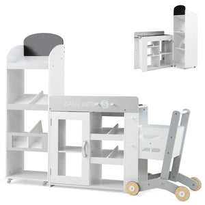 Kids Grocery Store Playset Convertible Wooden Play Store with Shopping Cart
