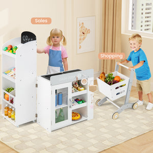 Kids Grocery Store Playset Convertible Wooden Play Store with Shopping Cart