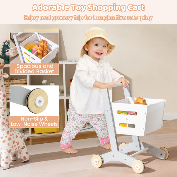 Kids Grocery Store Playset Convertible Wooden Play Store with Shopping Cart