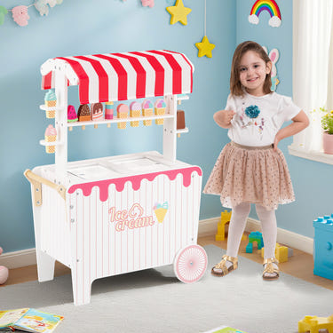 Kids Ice Cream Cart Playset with Display Rack and Accessories