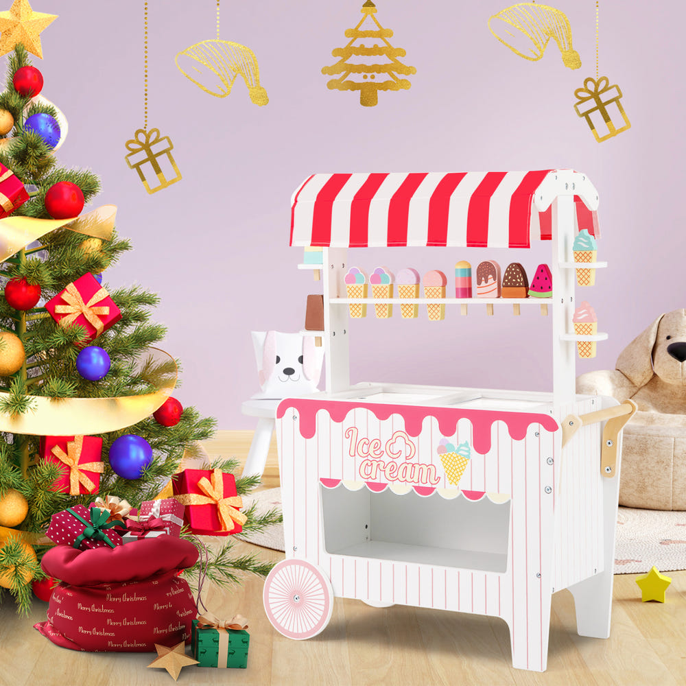 Kids Ice Cream Cart Playset with Display Rack and Accessories
