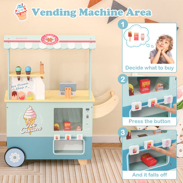 Kids Ice Cream Truck Pretend Play Set for Toddlers with Vending Machine