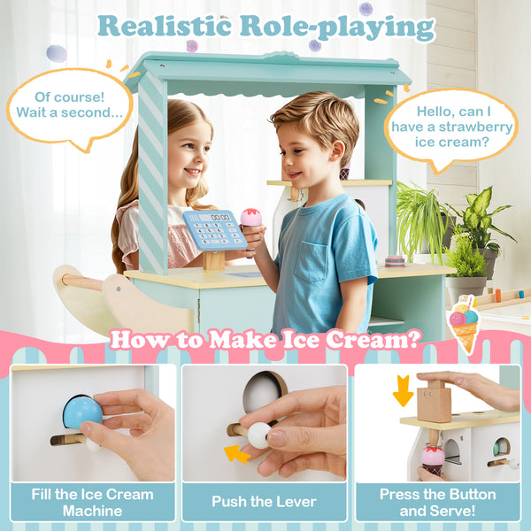 Kids Ice Cream Truck Pretend Play Set for Toddlers with Vending Machine