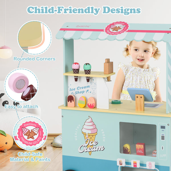 Kids Ice Cream Truck Pretend Play Set for Toddlers with Vending Machine