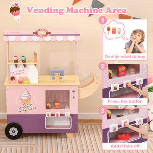 Kids Ice Cream Truck Pretend Play Set for Toddlers with Vending Machine