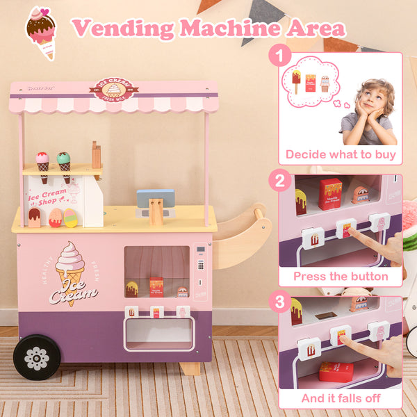 Kids Ice Cream Truck Pretend Play Set for Toddlers with Vending Machine