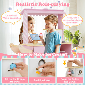 Kids Ice Cream Truck Pretend Play Set for Toddlers with Vending Machine