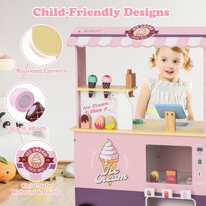 Kids Ice Cream Truck Pretend Play Set for Toddlers with Vending Machine
