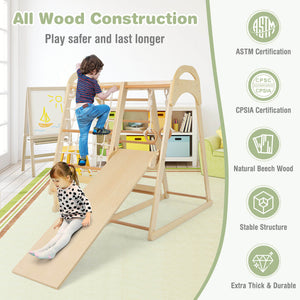 6-in-1 Wooden Kids Jungle Gym Playset with Slide Climbing Net
