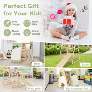 6-in-1 Wooden Kids Jungle Gym Playset with Slide Climbing Net