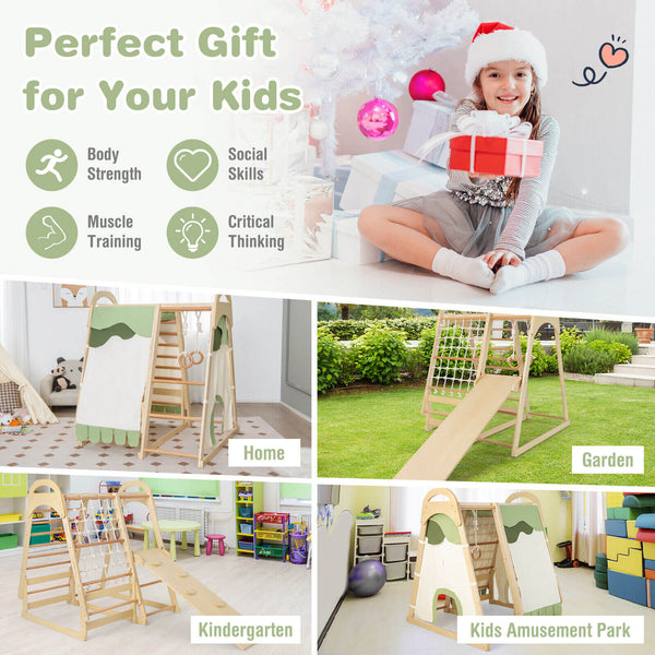 6-in-1 Wooden Kids Jungle Gym Playset with Slide Climbing Net