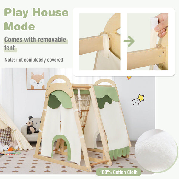 6-in-1 Wooden Kids Jungle Gym Playset with Slide Climbing Net