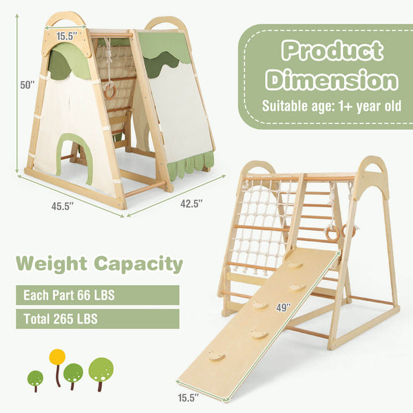 6-in-1 Wooden Kids Jungle Gym Playset with Slide Climbing Net