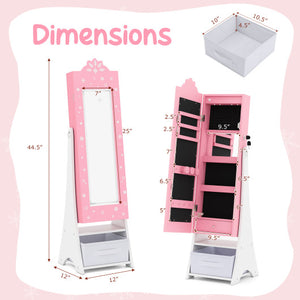 Kids Jewelry Armoire Freestanding Jewelry Cabinet with 3-Color Lighted Full Length Mirror-Pink