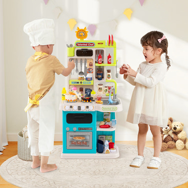 Kids Kitchen Playset Pretend Play Kitchen with Realistic Sounds and Lights