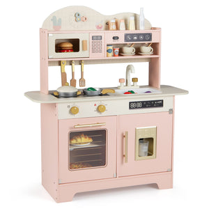 Kids Kitchen Playset with 17 Pcs Accessories and Oven Ice Maker and Stove