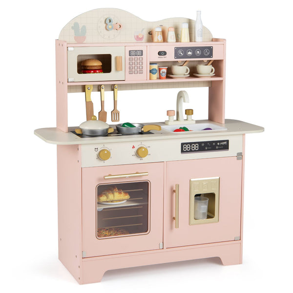 Kids Kitchen Playset with 17 Pcs Accessories and Oven Ice Maker and Stove