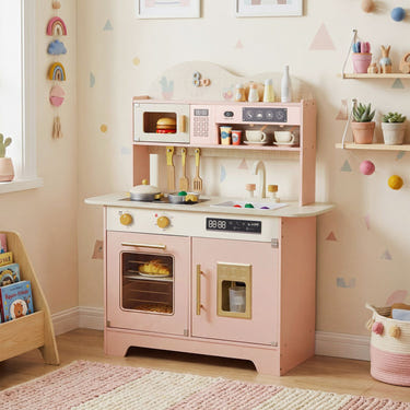Kids Kitchen Playset with 17 Pcs Accessories and Oven Ice Maker and Stove
