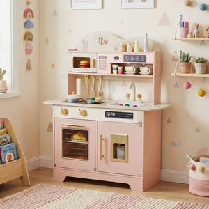 Kids Kitchen Playset with 17 Pcs Accessories and Oven Ice Maker and Stove