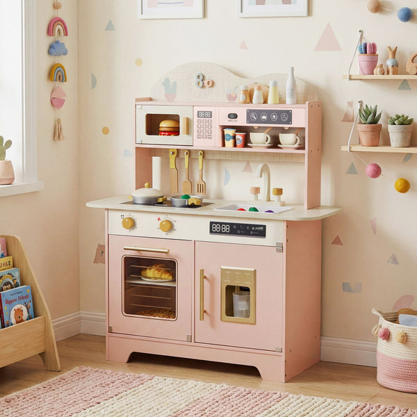 Kids Kitchen Playset with 17 Pcs Accessories and Oven Ice Maker and Stove