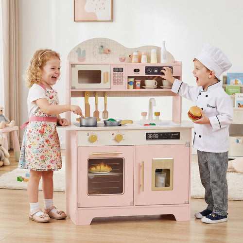 Kids Kitchen Playset with 17 Pcs Accessories and Oven Ice Maker and Stove