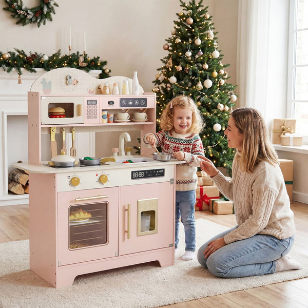 Kids Kitchen Playset with 17 Pcs Accessories and Oven Ice Maker and Stove