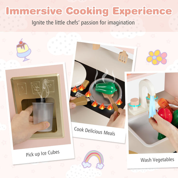 Kids Kitchen Playset with 17 Pcs Accessories and Oven Ice Maker and Stove